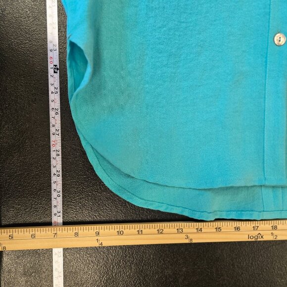 Fridaze Turquoise Linen Button-Up Shirt M Lagenlook Minimalist Casual - Picture 9 of 9